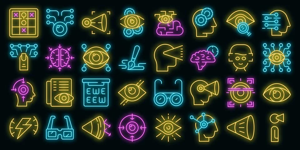 Visual perception icons set vector neon 스톡 일러스트