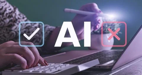 This visual perfectly represents topics like AI ethics, technology risk asses Stock Photos