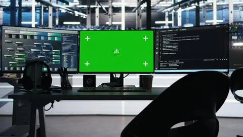 Visual programming systems on green screen PC in data center 库存照片