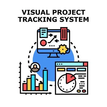 Visual project tracking system analyzing business data dashboard Stock Illustration