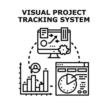 Visual project tracking system analyzing business data dashboard Stock Illustration