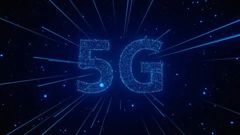 Visual Representation of 5G Technology With Glowing Particles in a Dark Space Stock Illustration