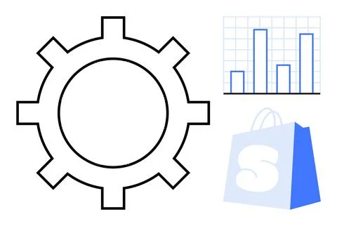 Visual Representation of Business and Technology Elements with Gear, Chart,.. Stockillustratie