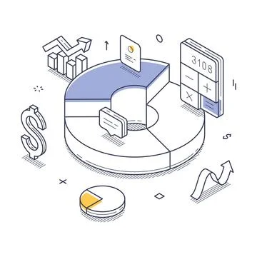 Visual representation of business statistics with isometric line art design.. Stock Illustration