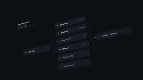 Visual representation of CI CD monorepo filter settings in a sleek dark UI showc 스톡 동영상 341184701