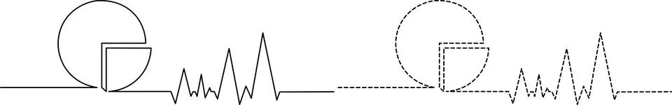 Visual representation of circle-square transitions and electrocardiogram-li.. Illustrazione stock