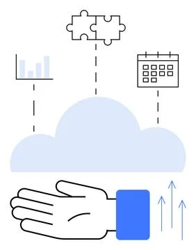 Visual Representation of Cloud Services Integration with Scheduling, Data A.. Illustrazione stock