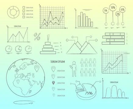 Visual Representation of Data in Graphics Outline Illustrazione stock