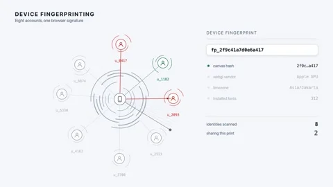Visual Representation of Device Fingerprinting with Five Distinct Identities Stock Footage 339303026