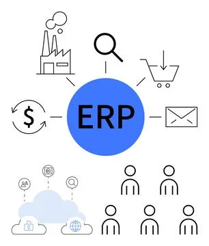 Visual Representation of ERP Integration with Business Processes and Techno.. Stock Illustration