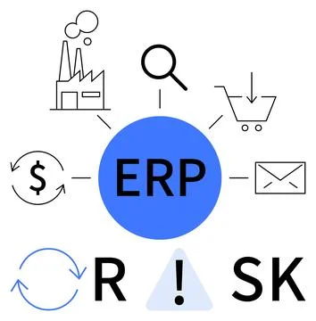Visual representation of ERP system integration with elements reflecting Stock Illustration