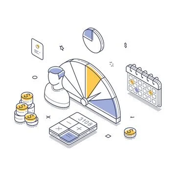 Visual representation of financial analysis featuring a dashboard with charts Stock Illustration
