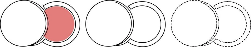 Visual representation of intersecting circles and their overlapping regions.. Stock Illustration