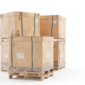 Visual representation of packing boxes stacked on wooden pallets. Foto stock