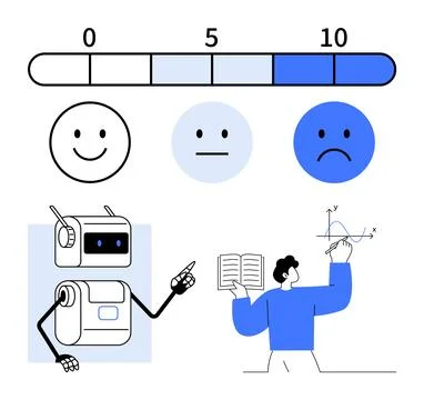 Visual Representation of Satisfaction Scale, Feedback, and Learning with Ro.. 库存插图