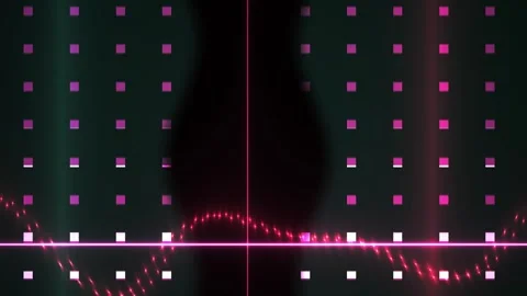 Visual representation of sound wave data with pink and white squares on bla.. Stock Footage 336259894