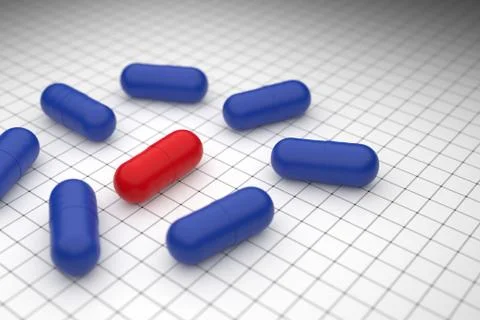 A visual representation for truth with red and blue pill 3d rendering Stock Illustration