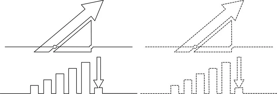 Visual representation of velocity-time graphs and corresponding histograms .. Stock Illustration