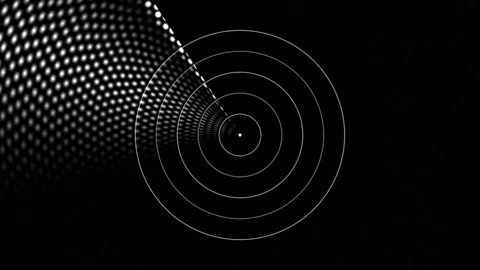 Visual representation of waves expanding in a dark space Stock Footage 339372990