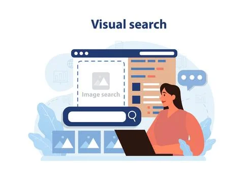 Visual search engine. Ai, self-learning computing system processing data Stock Illustration