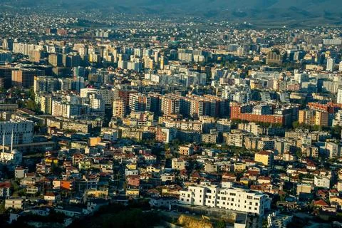 A visual study of Tirana's intense urban density, showcasing layered Stock Photos