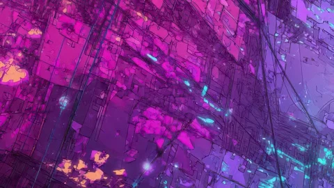 Visual tech dashboard with neon glitch overlays Video stock 309538468