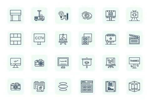Visual Vector Icon Collection with 24 High Resolution Regular Bold Outline .. Stock Illustration