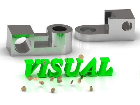 VISUAL- words of color letters and silver details on white background Stock Illustration