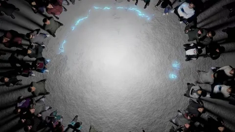 A visualisation of an energy trance. The camera circles around a group of people Stock Footage 244661072