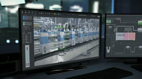 Visualisation of the factory technology involved in automated production process Stock Footage 230767078