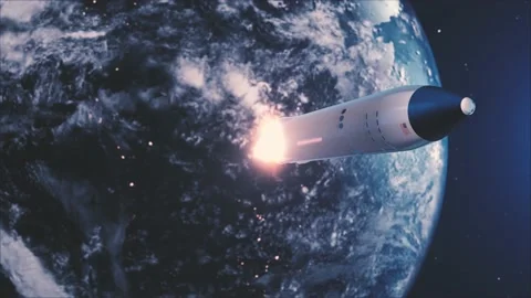 Visualisation of heavy missile flying from the earth to the Mars. Stock Footage 150016690
