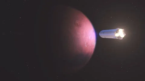Visualisation of heavy starship flying to the Mars. Huge space craft preparing Stock Footage 150017296
