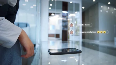 Visualisation of social media network with augmented reality concept. Woman use Video stock 172084185