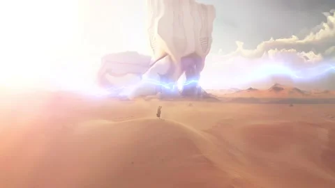 Visualisation of time warping concept video in the desert. Arabic woman in Video stock 229452693