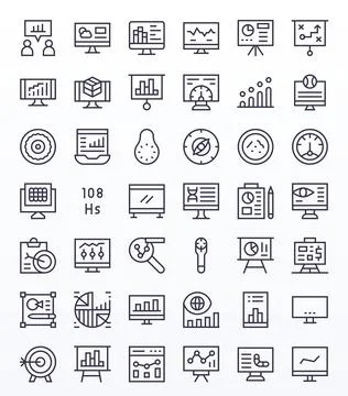 Visualization 128x128 Vector Icon Pack with 42 Regular Line Pixel Aligned E.. Illustrazione stock