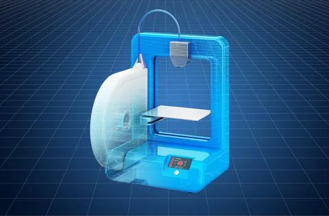 Visualization 3d cad model of 3D printer, blueprint. 3D rendering 스톡 일러스트