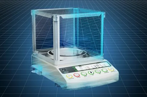 Visualization 3d cad model of Analytical Balance, Digital Lab Scale. 3D rende Illustrazione stock