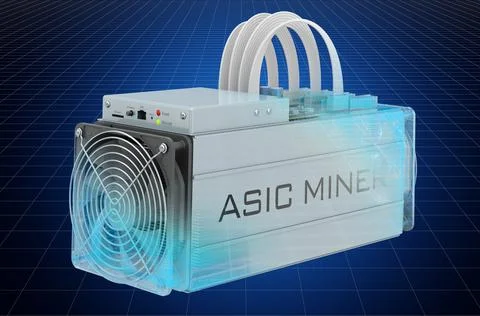 Visualization 3d cad model of ASIC, blueprint. 3D rendering Stock Illustration