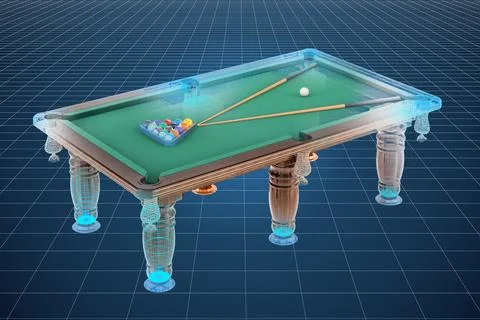 Visualization 3d cad model of billiard table, 3D rendering Illustrazione stock