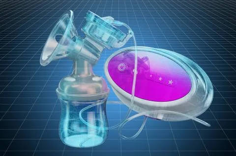Visualization 3d cad model of breast pump, blueprint. 3D rendering Stock Illustration