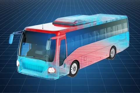 Visualization 3d cad model of bus, 3D rendering 스톡 일러스트