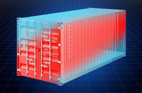 Visualization 3d cad model of cargo container, blueprint. 3D rendering Stock-Illustration
