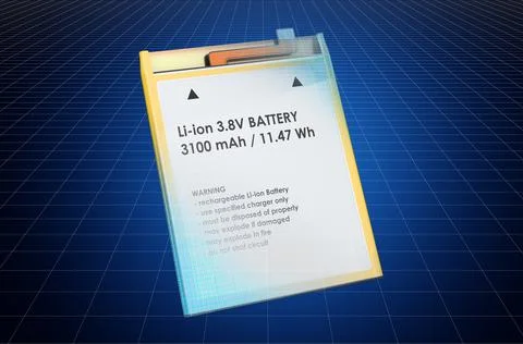 Visualization 3d cad model of Cell Phone Battery, blueprint. 3D rendering Stock Illustration