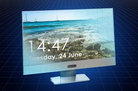 Visualization 3d cad model of computer monitor, blueprint. 3D rendering 스톡 일러스트