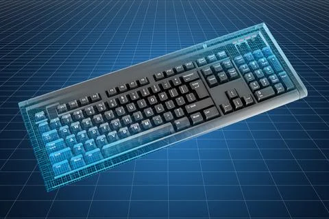 Visualization 3d cad model of computer keyboard, 3D rendering Stock Illustration