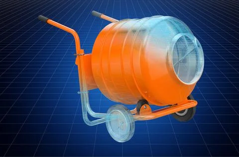 Visualization 3d cad model of concrete mixer, blueprint. 3D rendering Ilustración de archivo