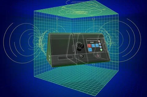 Visualization 3d cad model of CPAP Machine, blueprint. 3D rendering Visual... Stock Photos