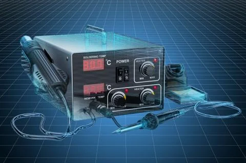 Visualization 3d cad model of Digital Soldering Station, blueprint. 3D render Stock-Illustration