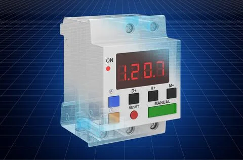 Visualization 3d cad model of digital timer switch, blueprint. 3D rendering Stock Illustration