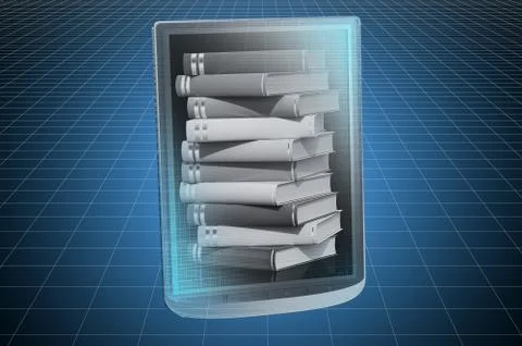 Visualization 3d cad model of e-reader, 3D rendering Stock Illustration